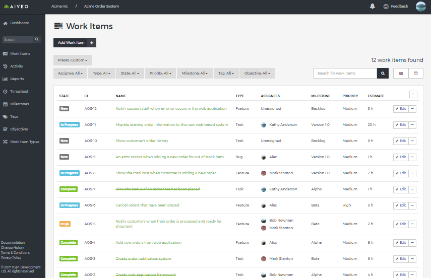 Aiveo_WorkItems-List